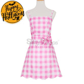 【In Stock】Movie Barbie Cosplay Light Pink Plaid Dress Costume Costumes